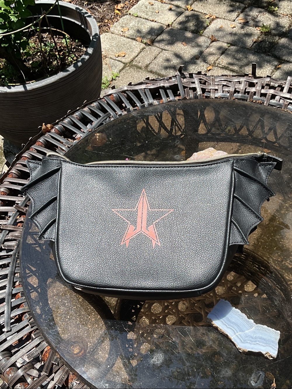 Jeffree Star Black Cosmetic Bat Bag with Pink Star and Winged Sides